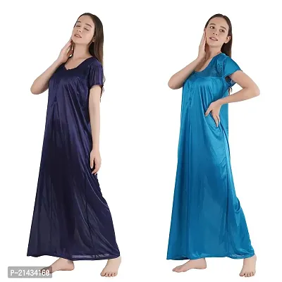 Urmit Trendy Satin Half Sleeves Women's Nightdress Nighty Pack of 2- SP1012-thumb5