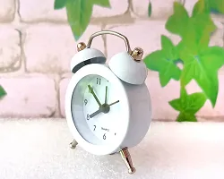 Sausa Metal Cute Small Clock with Loud Bell Alarm, Stylish Mini Table Clock for Kids Boys Girls Students Heavy Sleepers Study Table - Pack of 1, White-thumb2