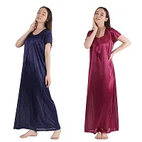 Urmit Trendy Satin Half Sleeves Women's Nightdress Nighty Pack of 2- SP1012-thumb4