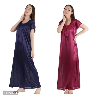 Urmit Trendy Satin Half Sleeves Women's Nightdress Nighty Pack of 2- SP1012-thumb5