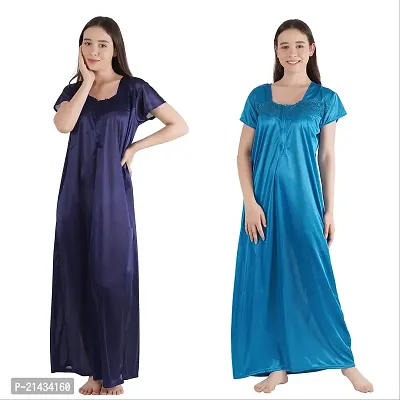 Urmit Trendy Satin Half Sleeves Women's Nightdress Nighty Pack of 2- SP1012-thumb0