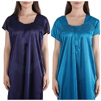 Urmit Trendy Satin Half Sleeves Women's Nightdress Nighty Pack of 2- SP1012-thumb3