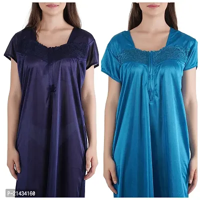 Urmit Trendy Satin Half Sleeves Women's Nightdress Nighty Pack of 2- SP1012-thumb4