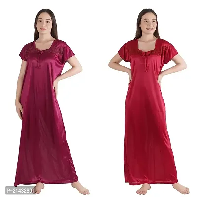 Urmit Trendy Kinri Satin Half Sleeves Women's Nightdress Nighty Pack of 2- SP1010-thumb0