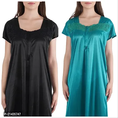 Urmit Trendy Satin Half Sleeves Women's Nightdress Nighty Pack of 2- SP1012-thumb4