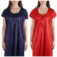 Urmit Trendy Satin Half Sleeves Women's Nightdress Nighty Pack of 2- SP1012-thumb3