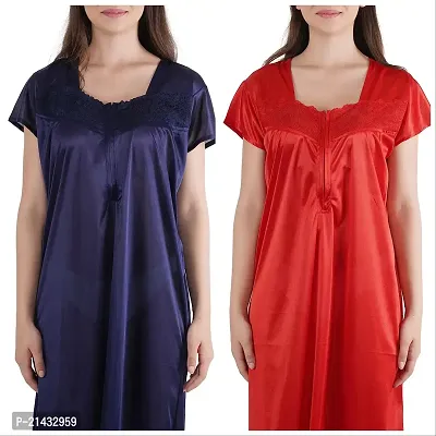 Urmit Trendy Satin Half Sleeves Women's Nightdress Nighty Pack of 2- SP1012-thumb4