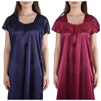 Urmit Trendy Satin Half Sleeves Women's Nightdress Nighty Pack of 2- SP1012-thumb3