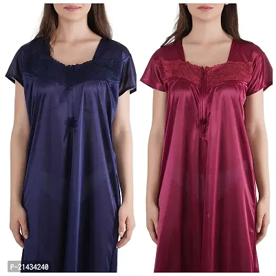 Urmit Trendy Satin Half Sleeves Women's Nightdress Nighty Pack of 2- SP1012-thumb4