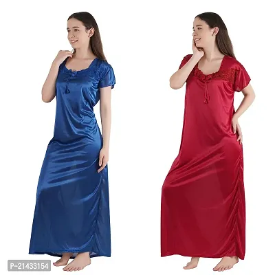 Urmit Trendy Kinri Satin Half Sleeves Women's Nightdress Nighty Pack of 2- SP1010-thumb5