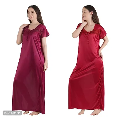 Urmit Trendy Kinri Satin Half Sleeves Women's Nightdress Nighty Pack of 2- SP1010-thumb5