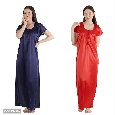 Urmit Trendy Satin Half Sleeves Women's Nightdress Nighty Pack of 2- SP1012