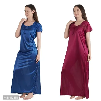 Urmit Trendy Kinri Satin Half Sleeves Women's Nightdress Nighty Pack of 2- SP1010-thumb5