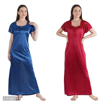 Urmit Trendy Kinri Satin Half Sleeves Women's Nightdress Nighty Pack of 2- SP1010