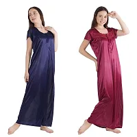 Urmit Trendy Satin Half Sleeves Women's Nightdress Nighty Pack of 2- SP1012-thumb2