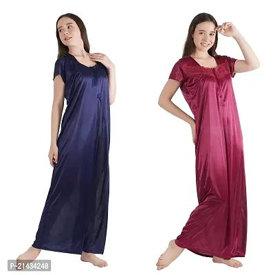 Urmit Trendy Satin Half Sleeves Women's Nightdress Nighty Pack of 2- SP1012-thumb3