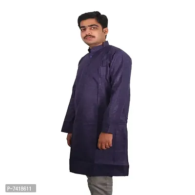 Self Design Mens Long Kurta, Full Sleeves, Khadi Style with Mandarin Collar.-thumb4