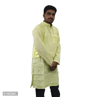 Self Design Mens Long Kurta, Full Sleeves, Khadi Style with Mandarin Collar.-thumb2