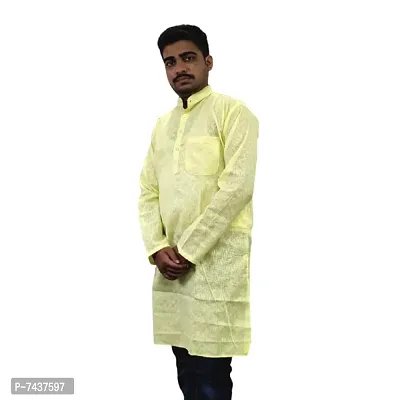 Self Design Mens Long Kurta, Full Sleeves, Khadi Style with Mandarin Collar.-thumb3