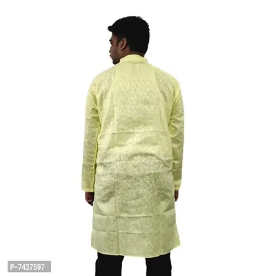 Self Design Mens Long Kurta, Full Sleeves, Khadi Style with Mandarin Collar.-thumb4