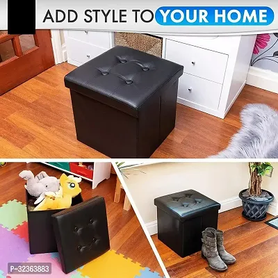 STORIA Storage Folding Footrest Storage Leather Folding Small Footstool Square Bench Cube-thumb3