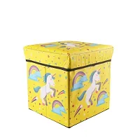 BuenoVida Stool for Living Room Storage stools for Sitting Adults, Small stools for Sitting,Foot stools Small, Storage Box for Toys of Kids - Foldable Stool (30 x 30 x 30 cm) Unicorn Yellow-thumb3