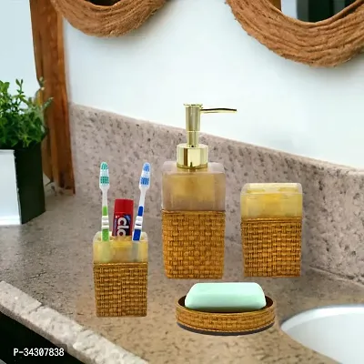 Classy Bathroom Set of 4 (1 Soap Dispenser, 1 Tooth Brush Holder, 1 Soap Dish and 1 Tumbler)-thumb0