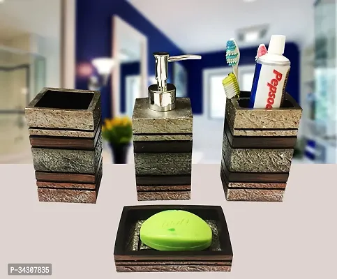 Classy Bathroom Set of 4 (1 Soap Dispenser, 1 Tooth Brush Holder, 1 Soap Dish and 1 Tumbler)-thumb5