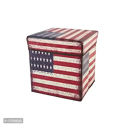 Sterling Stools for Sitting in Living Room Storage Stools for Sitting Storage Box for Toys of Kids - USA Flag Design Foldable Stool (31 x 31 x 31 cm)-thumb0