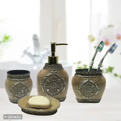 STORIA Soap Dispenser Set Ceramic Bathroom Accessory Soap Dispenser Soap Dish Toothbrush Holder and Tumbler Bathroom Set of 4 Gift for Home and Bathroom Decor (SMS-020)-thumb0