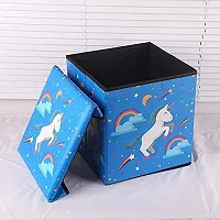 BuenoVida Stool for Living Room Storage stools for Sitting Adults, Small stools for Sitting,Foot stools Small, Storage Box for Toys of Kids - Foldable Stool (30 x 30 x 30 cm) Unicorn Blue-thumb4