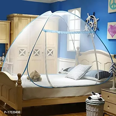 Buenovida Storia Mosquito Net for Bed King Size Bed, Double Bed Mosquito Net, Machardani Net Double Bed Cotton, Foldable Easily fit on 6 x 6 ft Bed Blue Color-thumb3