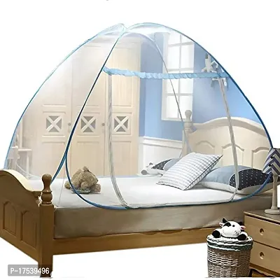 Buenovida Storia Mosquito Net for Bed King Size Bed, Double Bed Mosquito Net, Machardani Net Double Bed Cotton, Foldable Easily fit on 6 x 6 ft Bed Blue Color-thumb2