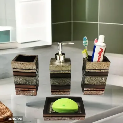 Classy Bathroom Set of 4 (1 Soap Dispenser, 1 Tooth Brush Holder, 1 Soap Dish and 1 Tumbler)-thumb0