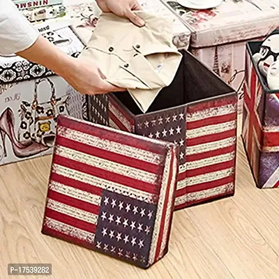 Sterling Stools for Sitting in Living Room Storage Stools for Sitting Storage Box for Toys of Kids - USA Flag Design Foldable Stool (31 x 31 x 31 cm)-thumb2