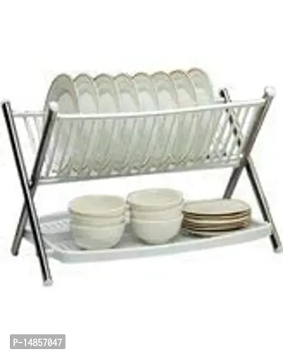 2-Compartments Foldable Steel  Plastic Dish Rack-thumb0