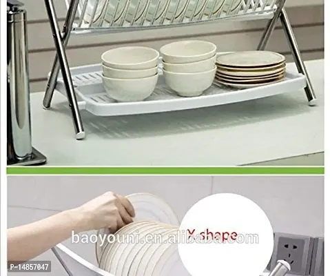 2-Compartments Foldable Steel  Plastic Dish Rack-thumb2