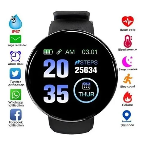 D18 Smart Watch Black Display Heart Rate  BP Monitor Smart Band Smartwatch