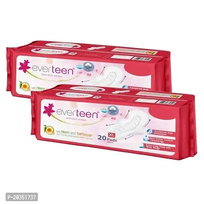 everteen XL Sanitary Napkin Pads with Neem and Safflower, Cottony-Dry Top Layer for Women (20 Pads Each, 280mm)