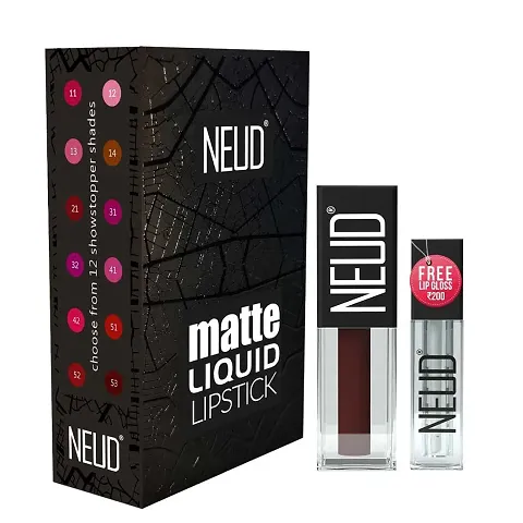 NEUD Matte Liquid Lipstick with Jojoba Oil, Vitamin E and Almond Oil - Smudge Proof 12-hour Stay Formula with Free Lip Gloss