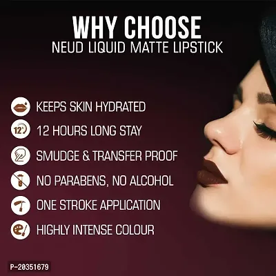 NEUD Matte Liquid Lipstick Oh My Coco with Jojoba Oil, Vitamin E and Almond Oil - Smudge Proof 12-hour Stay Formula with Free Lip Gloss-thumb5