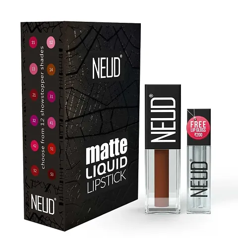 NEUD Matte Liquid Lipstick with Jojoba Oil, Vitamin E and Almond Oil - Smudge Proof 12-hour Stay Formula with Free Lip Gloss