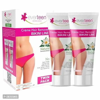 everteen 50g+50g Natural Bikini Line Hair Remover Creme for Women ? 1 Twin Pack