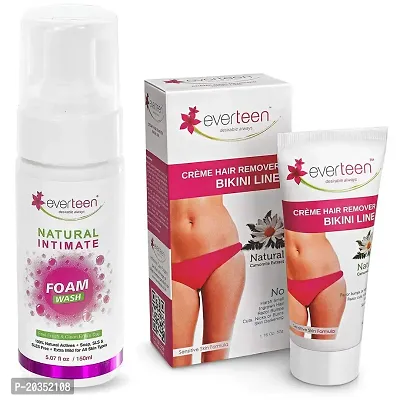 everteen Combo - 1 Bikini Line Hair Remover Creme 50g and 1 Foam Intimate Wash 150ml for Feminine Hygiene in Women-thumb0