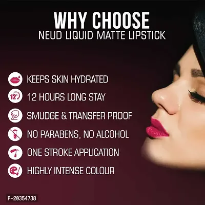 NEUD Matte Liquid Lipstick Hottie Crush with Jojoba Oil, Vitamin E and Almond Oil - Smudge Proof 12-hour Stay Formula with Free Lip Gloss-thumb2