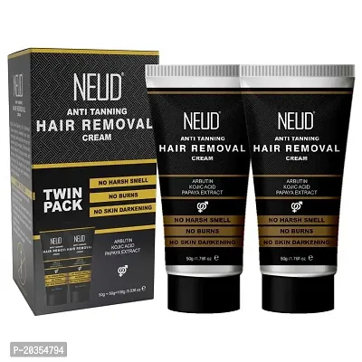NEUD Anti-Tanning Hair Removal Cream for Arms, Legs, Chest and Back in Men and Women - Twin Pack (50g x 2 Tubes)