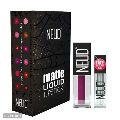 NEUD Matte Liquid Lipstick Boss Lady with Jojoba Oil, Vitamin E and Almond Oil - Smudge Proof 12-hour Stay Formula with Free Lip Gloss