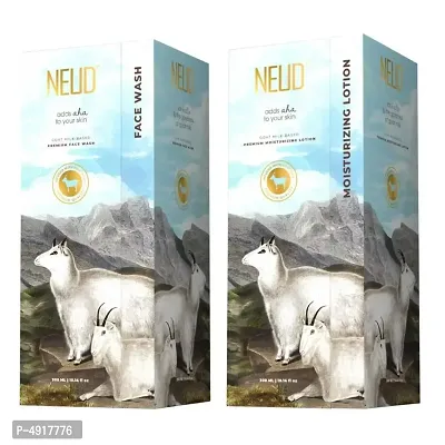 NEUD Goat Milk Premium Face Wash & Moisturizing Lotion for Men & Women - 300ml Each-thumb0