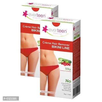 everteen SILKY Bikini Line Hair Remover Creme with Cranberry and Cucumber - 2 Packs (50gm Each)