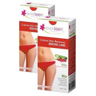 everteen SILKY Bikini Line Hair Remover Creme with Cranberry and Cucumber - 2 Packs (50gm Each)